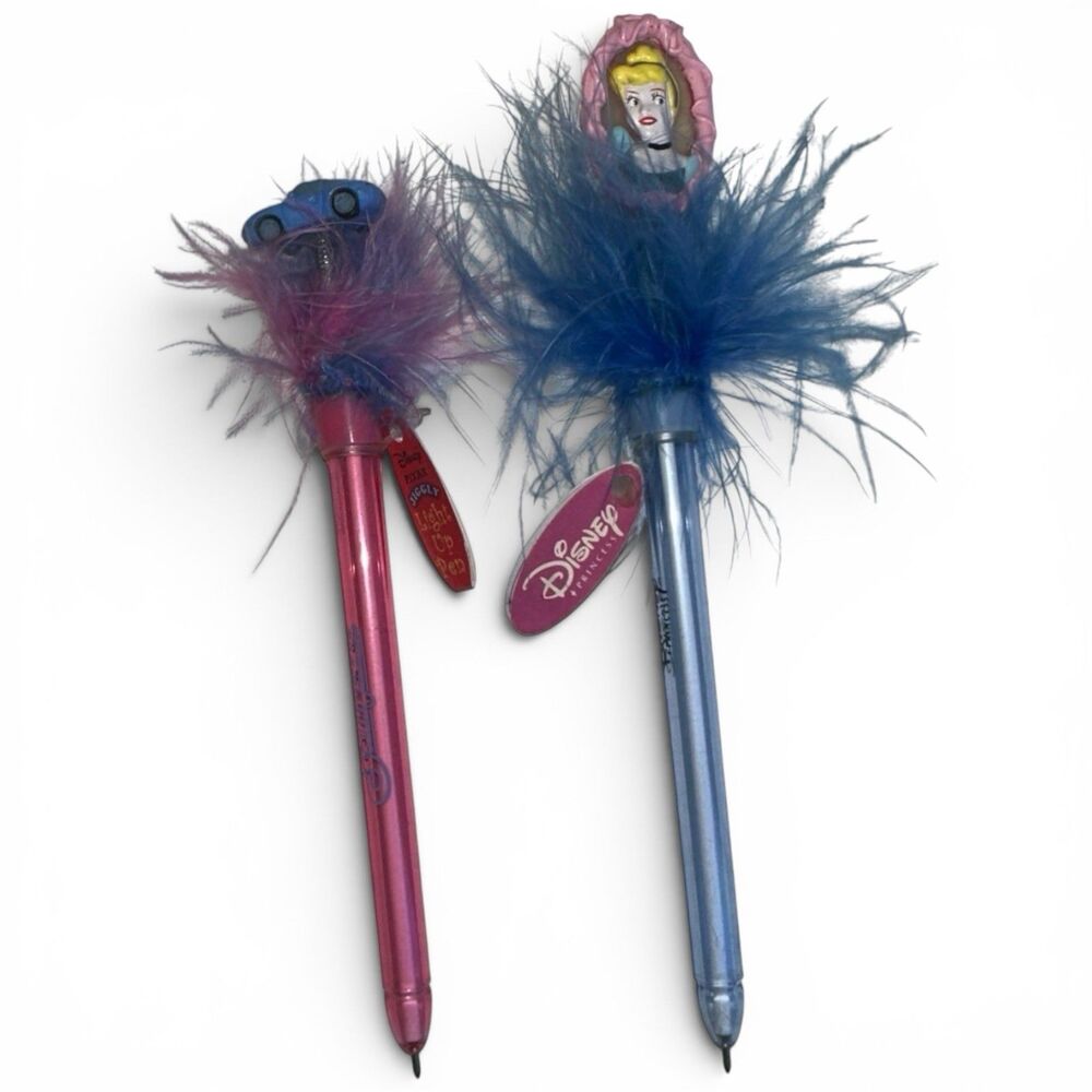 Vintage Disney Jiggly Feather Pens Cinderella Pixar Cars Sully, do not light up